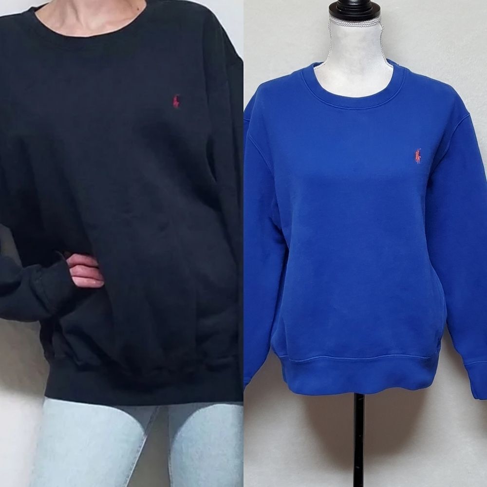 VINTAGE 1990s Polo Ralph Lauren Cobalt Blue Crewneck Fleece Pull-over Sweatshirt